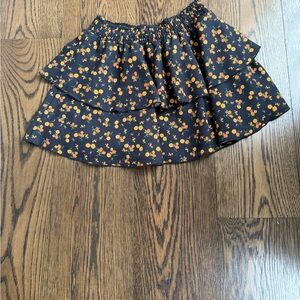 Tiered Ruffle Skirt - Black with Orange Floral Print